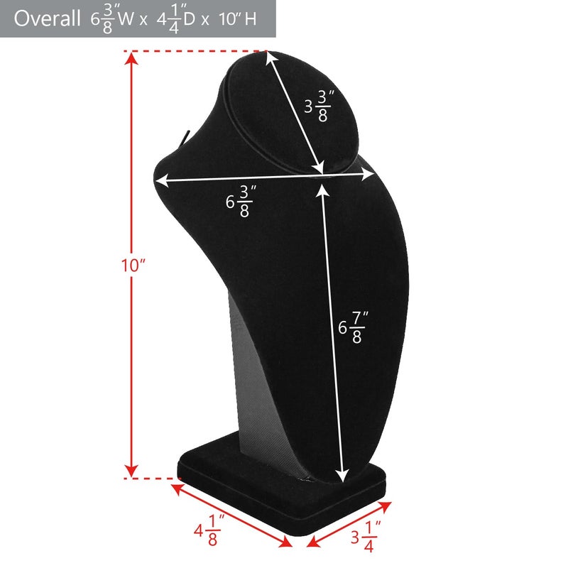 MOOCA 2 Pcs Deluxe Medium Necklace Chain Jewelry Bust Display Holder Stand, Necklaces Display Mannequin, Bust Stand, 6 3/8 W x 4 1/4 D x 10 H in, Black Velvet - Image 2